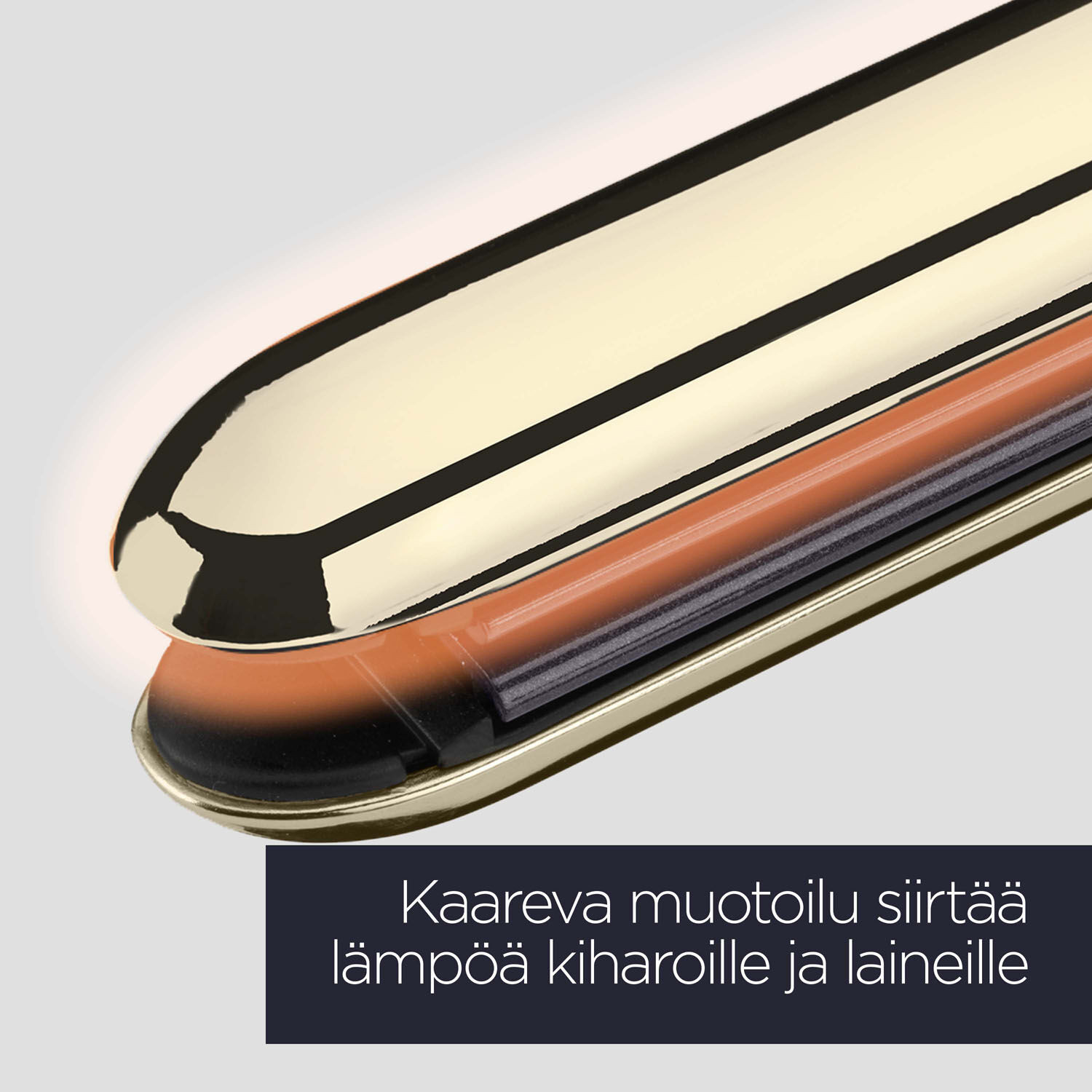 Kaareva muotoilu siirt&auml;&auml; l&auml;mp&ouml;&auml; kiharoille ja laineille